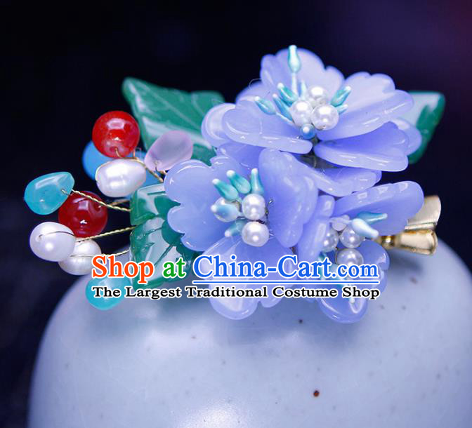 Chinese Traditional Hanfu Blue Peony Hair Claw Ancient Princess Hair Accessories for Women
