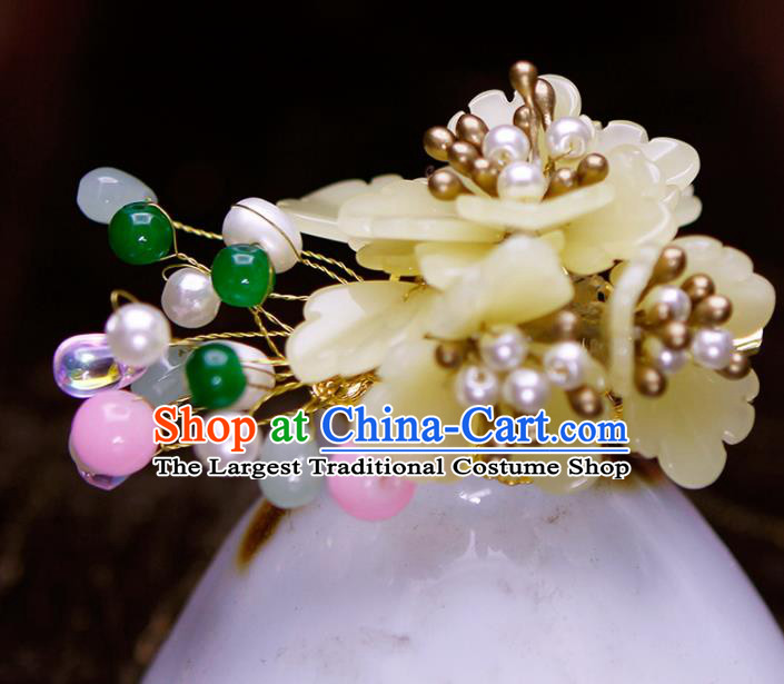 Chinese Traditional Hanfu Beige Peony Hair Claw Ancient Princess Hair Accessories for Women
