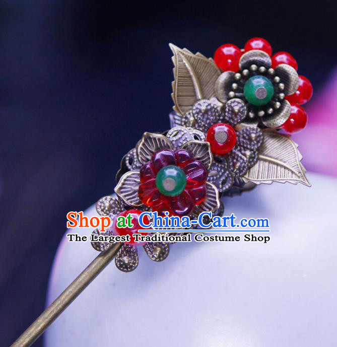 Chinese Traditional Wedding Red Flower Hairpins Ancient Bride Hair Accessories for Women