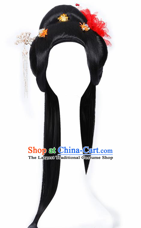 Chinese Traditional Tang Dynasty Imperial Consort Wigs and Hairpins Ancient Peri Princess Hair Accessories for Women