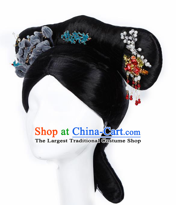 Chinese Traditional Qing Dynasty Imperial Concubine Wigs and Hairpins Ancient Imperial Consort Hair Accessories for Women