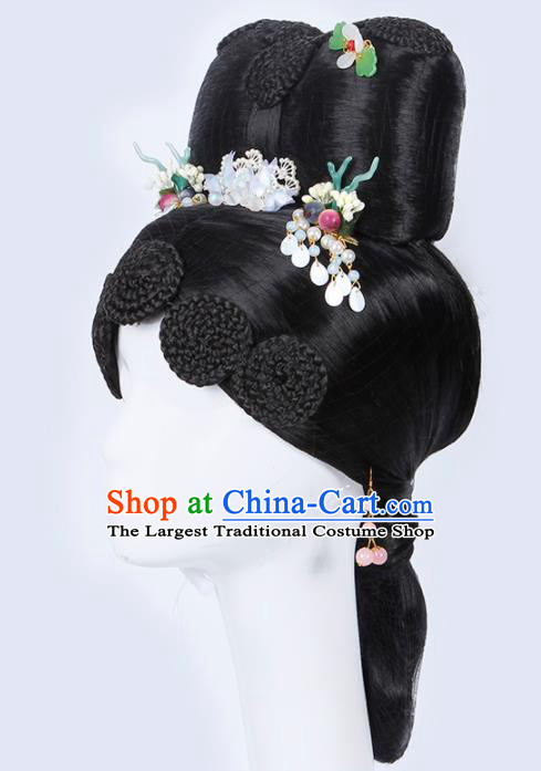 Chinese Traditional Qing Dynasty Princess Wigs and Hairpins Ancient Imperial Concubine Hair Accessories for Women