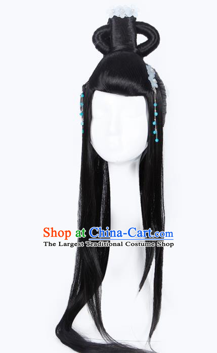 Chinese Traditional Han Dynasty Palace Princess Wigs and Hairpins Ancient Imperial Concubine Hair Accessories for Women