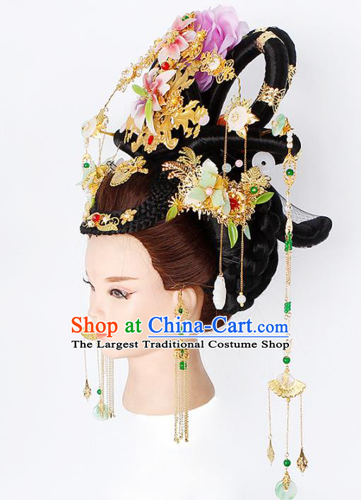Chinese Traditional Tang Dynasty Empress Wigs and Hairpins Ancient Imperial Concubine Hair Accessories for Women