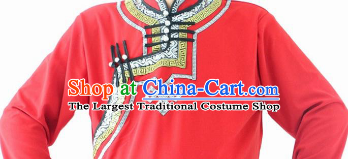 Chinese Traditional Mongol Nationality Costumes Ethnic Dance Stage Show Red Mongolian Robe for Men