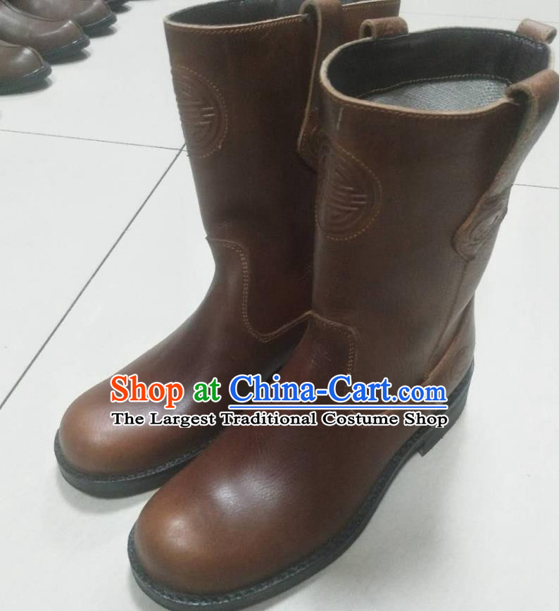 Chinese Traditional Mongol Nationality Light Brown Boots Mongolian Ethnic Leather Riding Boots for Men