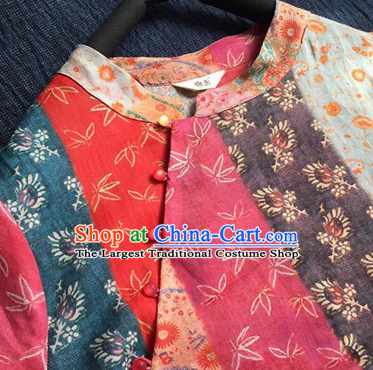 Chinese Traditional Tang Suit Printing Sunflowers Ramie Cheongsam National Costume Qipao Dress for Women