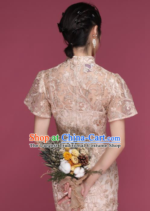 Chinese Traditional Tang Suit Champagne Cheongsam National Costume Qipao Dress for Women