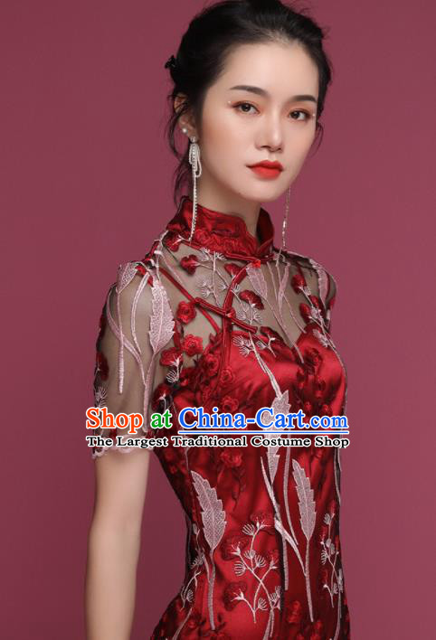 Chinese Traditional Tang Suit Red Cheongsam National Wedding Costume Qipao Dress for Women