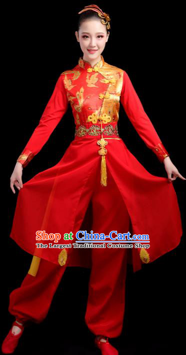 Chinese Traditional Folk Dance Red Outfits Drum Dance Classical Dance Yangko Costume for Women