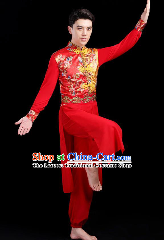 Traditional Chinese Drum Dance Folk Dance Red Outfits Classical Dance Yangko Costume for Men