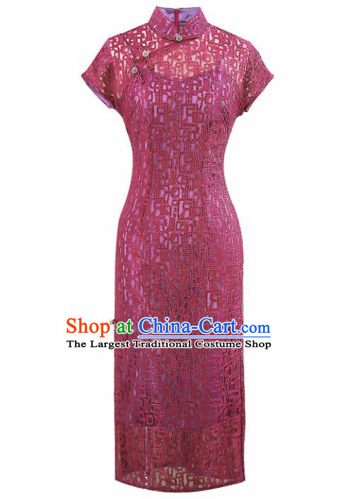 Chinese Traditional Tang Suit Retro Purple Cheongsam National Costume Qipao Dress for Women