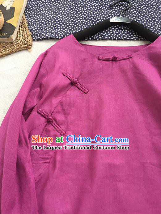 Chinese Traditional Tang Suit Light Purple Ramie Blouse National Upper Outer Garment Costume for Women