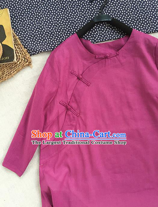 Chinese Traditional Tang Suit Light Purple Ramie Blouse National Upper Outer Garment Costume for Women