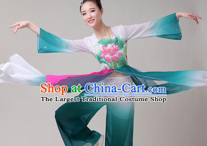 Chinese Traditional Folk Dance Yangko Green Outfits Fan Dance Classical Dance Costume for Women