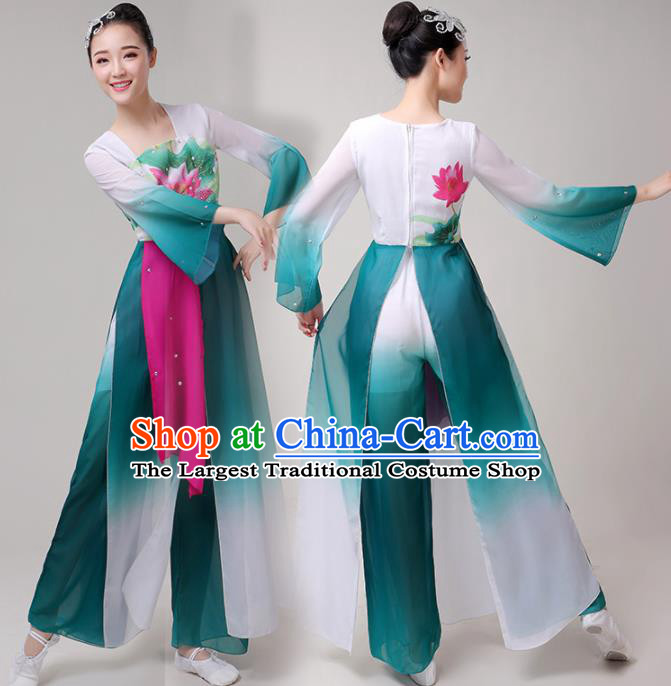 Chinese Traditional Folk Dance Yangko Green Outfits Fan Dance Classical Dance Costume for Women