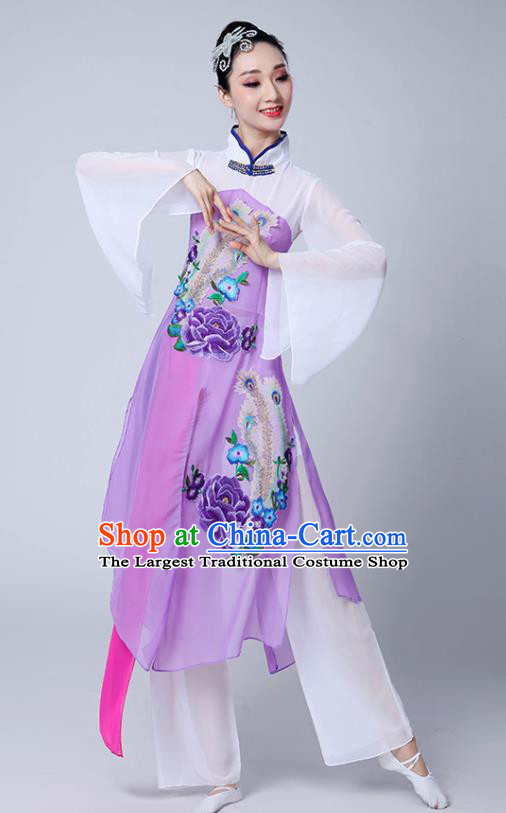 Chinese Traditional Umbrella Dance Stage Show Purple Dress Classical Dance Fan Dance Costume for Women