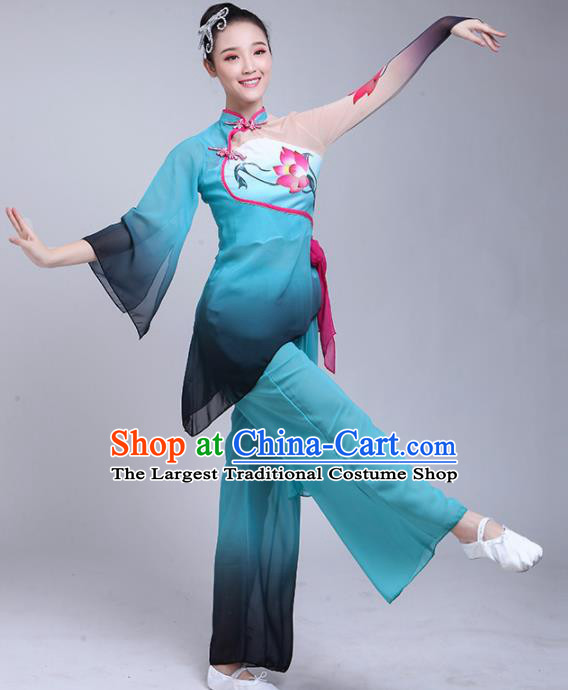 Chinese Traditional Lotus Dance Green Dress Classical Dance Fan Dance Costume for Women