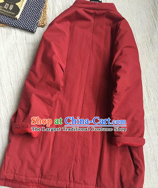 Chinese Traditional Tang Suit Red Cotton Wadded Jacket National Upper Outer Garment Costume for Women