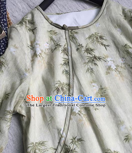 Chinese Traditional Tang Suit Printing Bamboo Linen Cheongsam National Costume Qipao Dress for Women