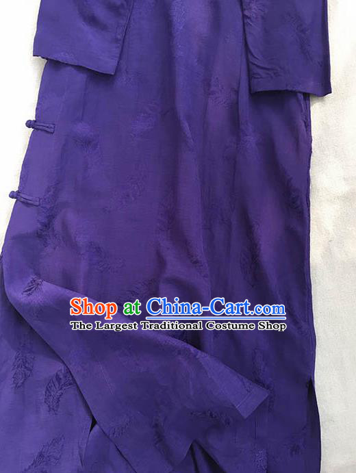 Chinese Traditional Tang Suit Deep Purple Ramie Cheongsam National Costume Qipao Dress for Women