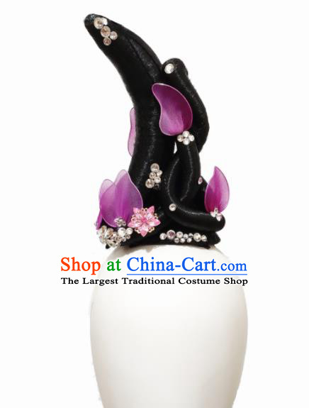 Chinese Traditional Classical Dance Qie Kan Xing Yun Hair Accessories Fan Dance Wig Chignon Headdress for Women