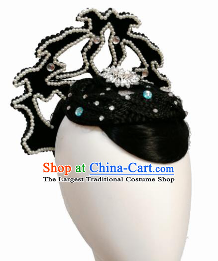 Traditional Chinese Classical Dance Dian Jiang Chun Hair Accessories Fan Dance Wig Chignon Headdress for Women
