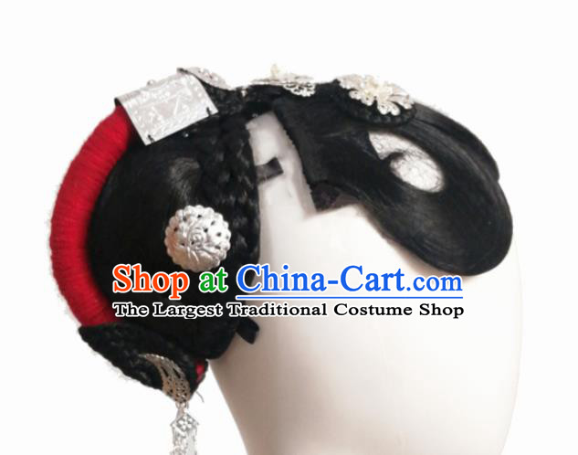 Traditional Chinese Classical Dance Wang Yu Hair Accessories Fan Dance Wig Chignon Headdress for Women