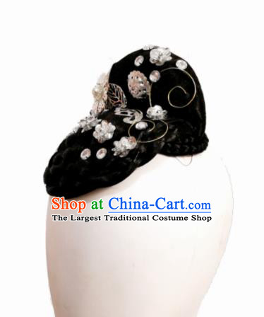 Traditional Chinese Classical Dance Jin Yu Bi He Hair Accessories Fan Dance Wig Chignon Headdress for Women