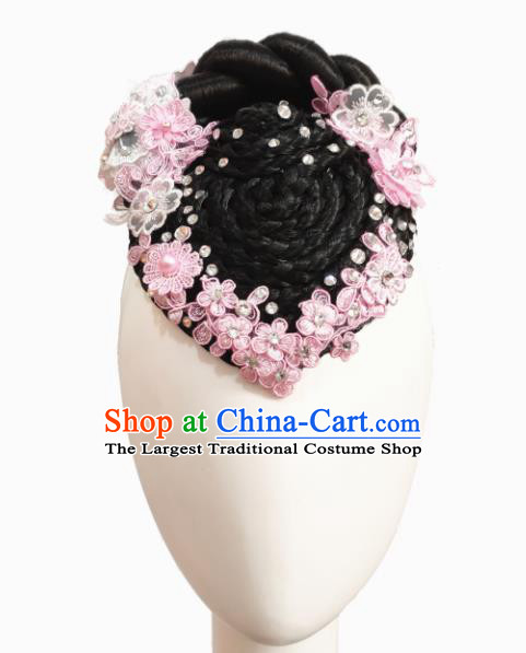 Chinese Traditional Classical Dance Butterfly Flying Hair Accessories Fan Dance Wig Chignon Headdress for Women