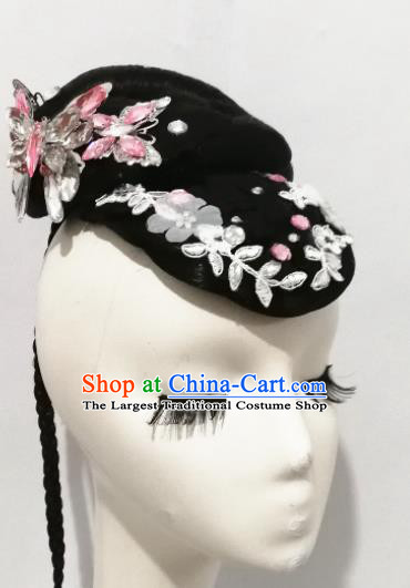 Traditional Chinese Classical Dance Colorful Butterflies Flying Hair Accessories Water Sleeve Dance Wig Chignon Headdress for Women