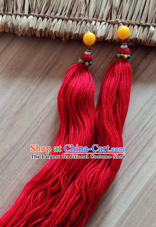 Chinese Traditional Ethnic Ear Accessories Nationality Red Wool Yarn Earrings for Women