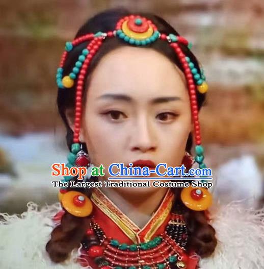 Chinese Traditional Tibetan Ethnic Beads Tassel Hair Clasp Hair Accessories Zang Minority Nationality Headwear for Women