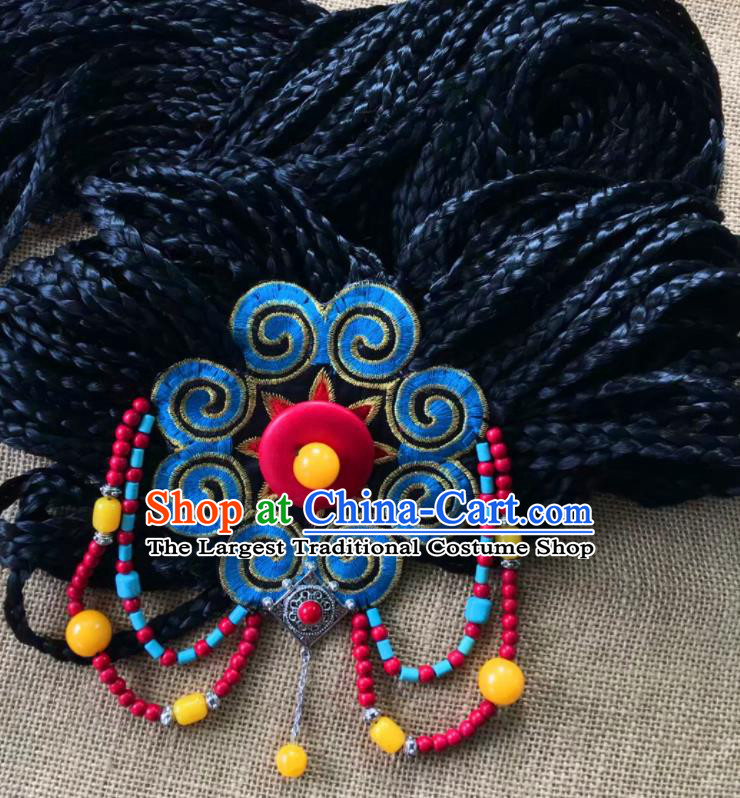 Chinese Traditional Tibetan Ethnic Embroidered Hair Clasp Hair Accessories Zang Minority Nationality Headwear for Women