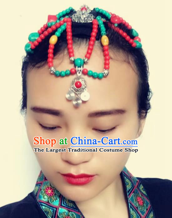 Chinese Traditional Tibetan Ethnic Wedding Hair Accessories Zang Minority Nationality Headwear for Women