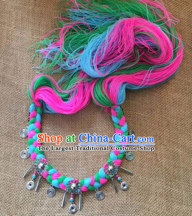 Chinese Traditional Tibetan Ethnic Colorful Wool Yarn Knitting Hair Clasp Zang Minority Nationality Headwear for Women