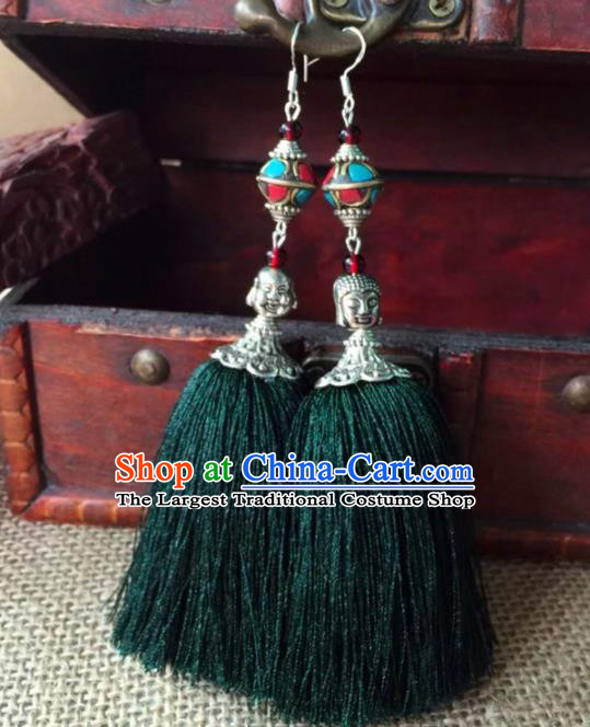 Chinese Traditional Ethnic Silver Carving Ear Accessories Miao Nationality Earrings for Women