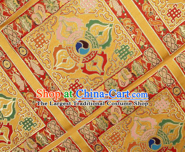 Asian Chinese Traditional Pattern Golden Brocade Buddhism Tibetan Robe Satin Fabric Chinese Silk Material