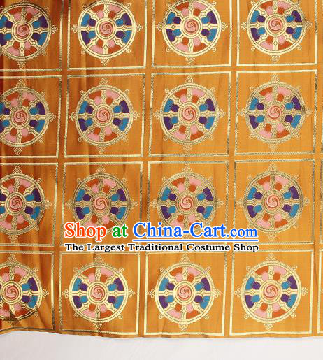 Asian Chinese Traditional Buddhism Wheel Pattern Golden Brocade Tibetan Robe Satin Fabric Silk Material