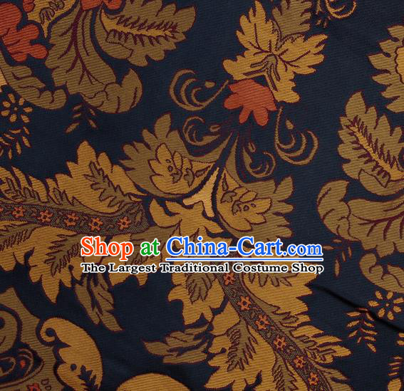 Asian Chinese Traditional Buddhism Flamboyant Pattern Navy Brocade Tibetan Robe Satin Fabric Silk Material