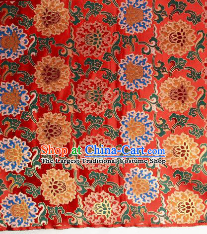 Asian Chinese Traditional Buddhism Lotus Pattern Red Brocade Tibetan Robe Satin Fabric Silk Material