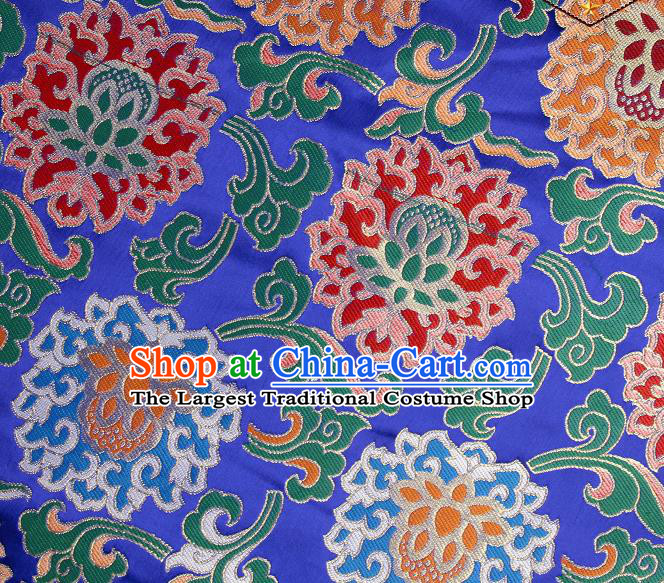 Asian Chinese Traditional Buddhism Lotus Pattern Royalblue Brocade Tibetan Robe Satin Fabric Silk Material