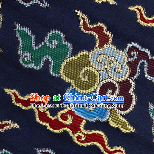 Asian Chinese Traditional Buddhism Auspicious Cloud Pattern Navy Brocade Tibetan Robe Satin Fabric Silk Material