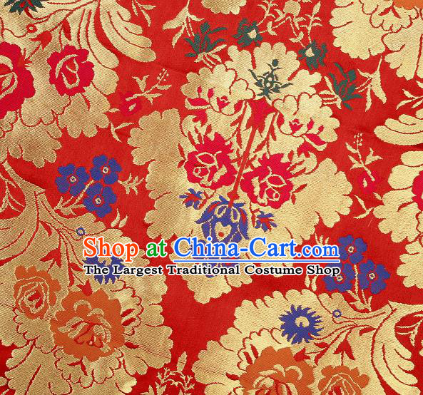 Asian Chinese Traditional Pattern Red Brocade Tibetan Robe Satin Fabric Silk Material