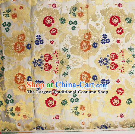 Asian Chinese Traditional Pattern White Brocade Tibetan Robe Satin Fabric Silk Material