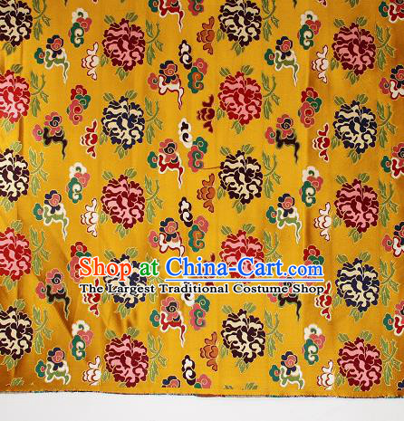 Asian Chinese Traditional Galsang Flower Pattern Golden Brocade Tibetan Robe Satin Fabric Silk Material