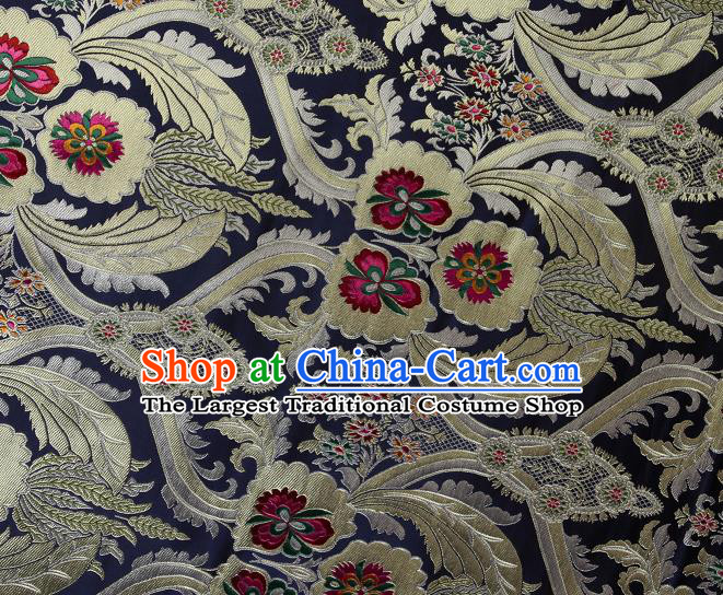 Asian Chinese Traditional Phoenix Galsang Flowers Pattern Royalblue Brocade Tibetan Robe Satin Fabric Silk Material