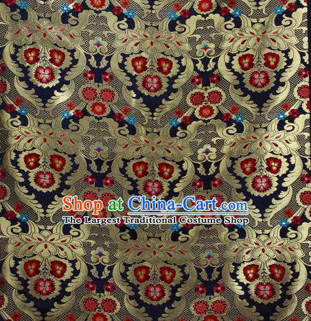 Asian Chinese Traditional Phoenix Galsang Flowers Pattern Navy Brocade Tibetan Robe Satin Fabric Silk Material