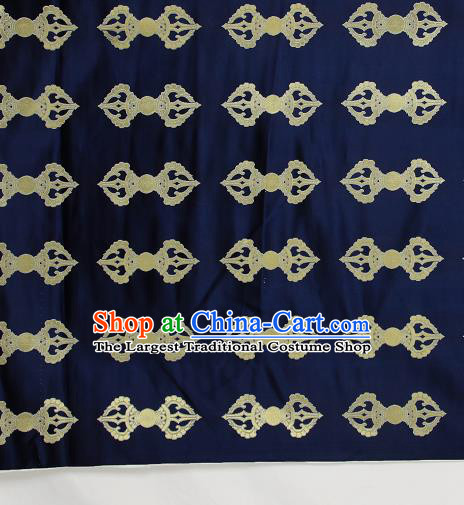 Asian Chinese Traditional Vajra Pattern Navy Brocade Tibetan Robe Satin Fabric Silk Material