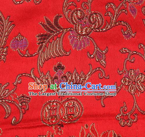 Asian Chinese Traditional Chrysanthemum Pattern Red Brocade Tibetan Robe Satin Fabric Silk Material